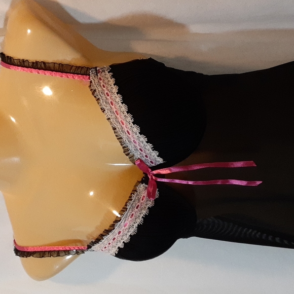 Rampage Womens Medium Mesh Slip Dress Black Underwire Nightie Lace Trim - Picture 2 of 10